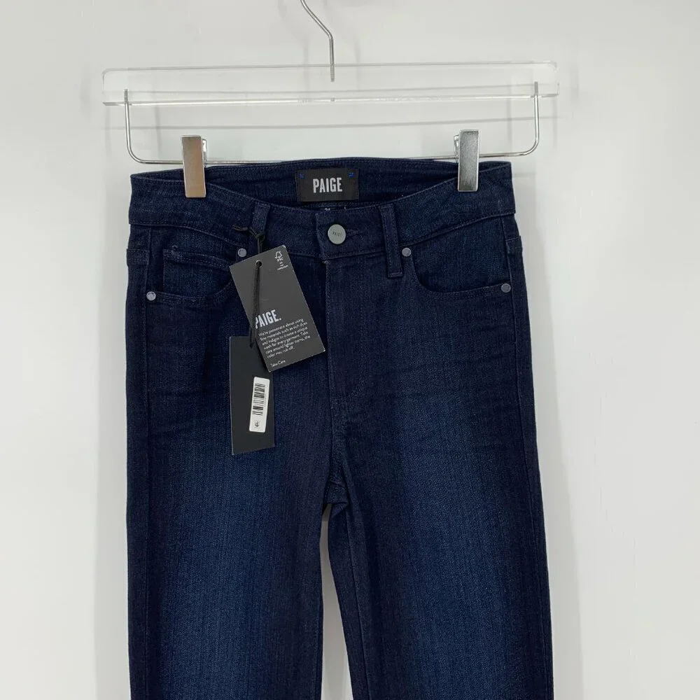 Paige Hoxton straight leg jeans Lana dark blue wash high rise stretch new 24
